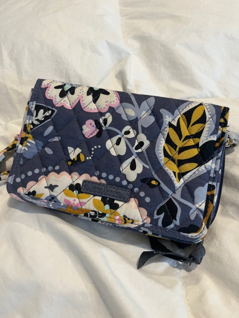 Vera Bradley Quilted Floral Crossbody Wallet - Navy, Yellow, Pink